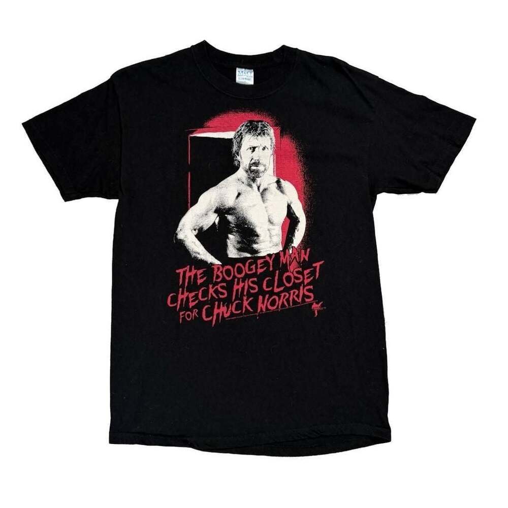 Mens 2011 Chuck Norris "The Boogey Man Checks His Closet” Graphic T-Shirt